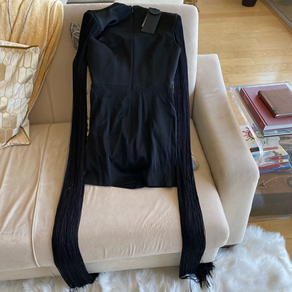 ALEX RUCHED FRINGE OVERLAY MINI DRESS Size Medium - Picture 8 of 12